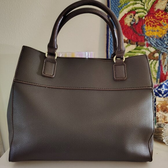 Elegant Brown Anne Klein Satchel w/ Textured Faux Leather + Gold Tone Hardware - Picture 14 of 16